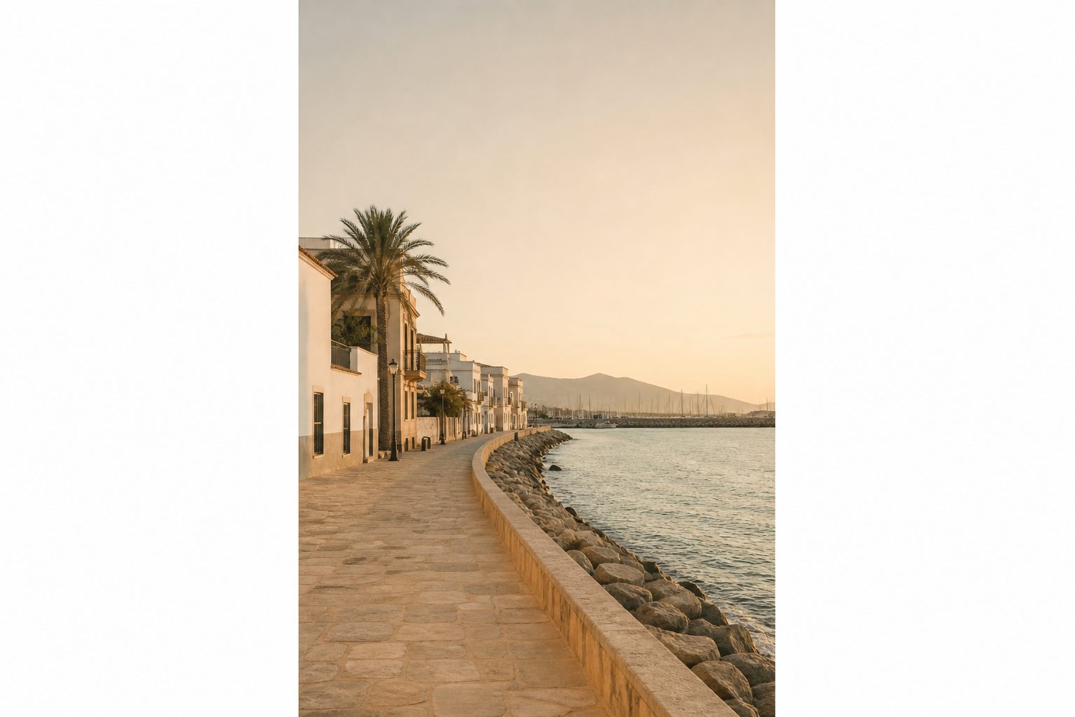Paseo marítimo de Portitxol en Palma de Mallorca, luz de atardecer